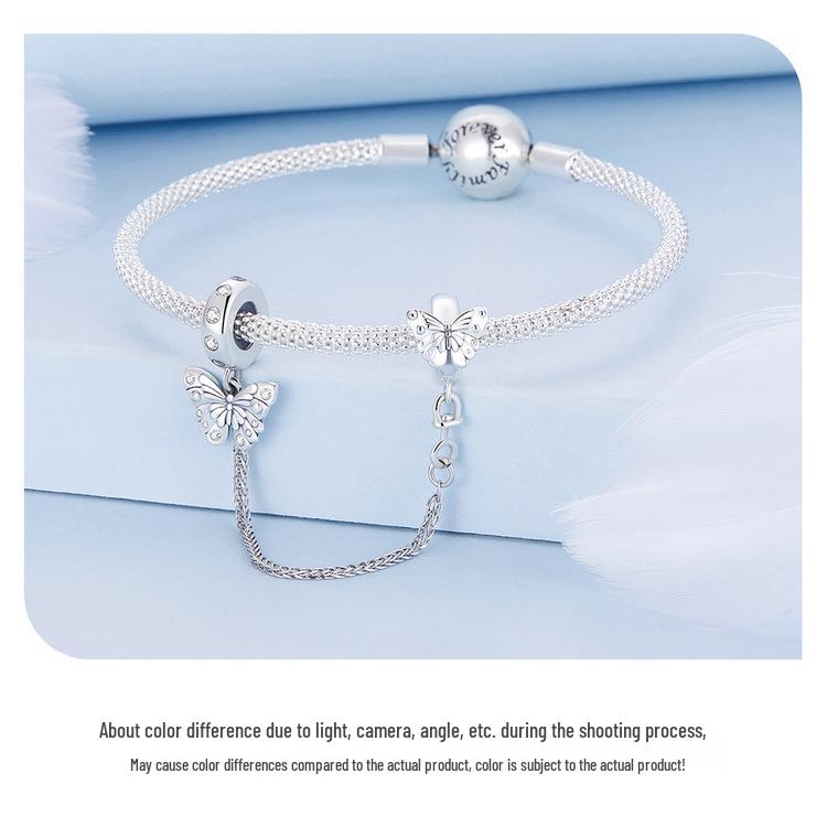 925 Sterling Silver Butterfly Safety Chain with Silicone Beads for DIY Bracelets
