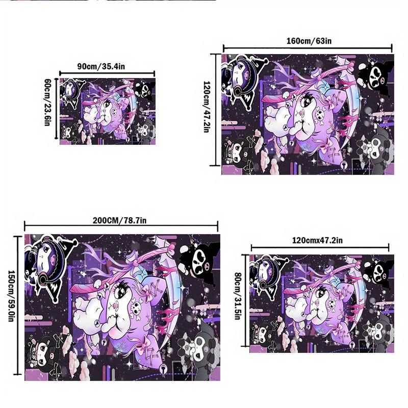1pc Sanrio Kuromi Mermaid Printed Office Carpet Rectangle Rug Under The Table,Perfect Room Decor for Living Room, Bedroom, Kitchen, Non-slip Floor Mat