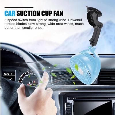 USB Car Fan Rechargeable Fan Portable Rechargeable Powerful 3 Speed Suction Cup 360 Adjustable Ventilating Air Circulation For