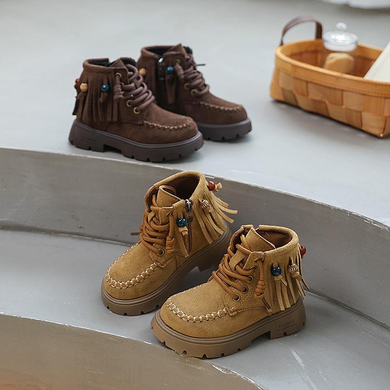 Retro Kids Outdoor Short Boots Spring Autumn Girls Tassel Ankle Boots School Causal Children's Platform Leather Boots