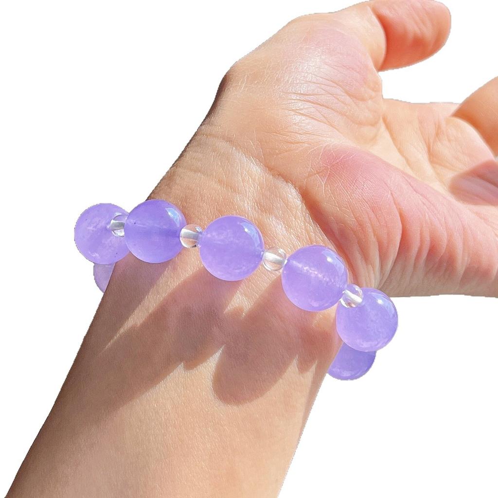 12Mm Violet Quartz Stone Natural White Crystal Design Contrast Bracelet