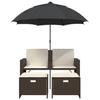 Garden Sofa 2 Seater with Sun Umbrella and Footstools Brown Poly Rattan