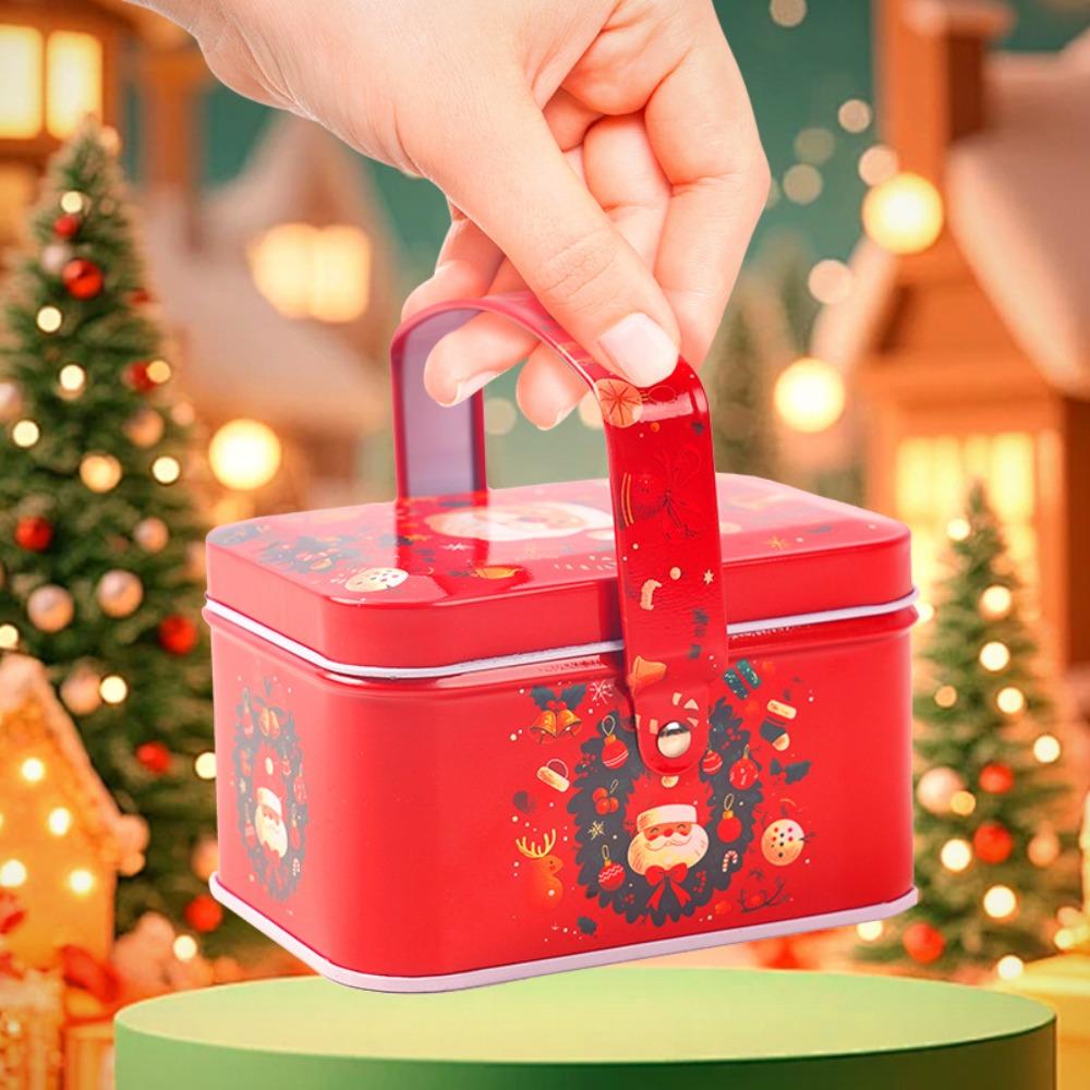 Cartoon Christmas Gift Box Tinplate Party Supplies Xmas Ornaments Portable Christmas Decoration Candy Storage Containers