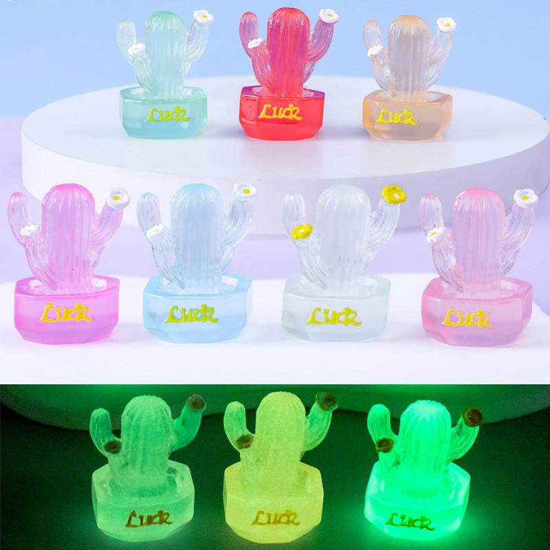 Adorable Glowing Cactus Resin Miniature Desk Car Decoration In 7 Colors