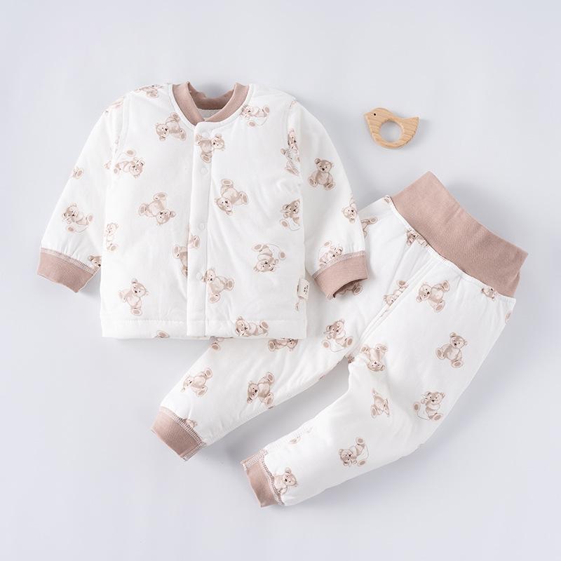 Infant and Toddler Set with Three-layer Cotton Jacket for Male and Female Babies To Keep Warm Cotton Underwear Set
