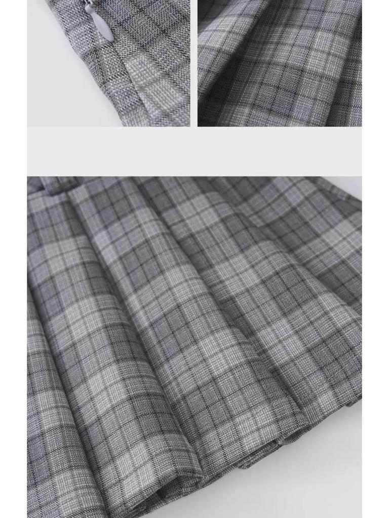 Women's American Retro Plaid High Waist Pleated Skirt - Early Autumn College Style, Anti-Exposure