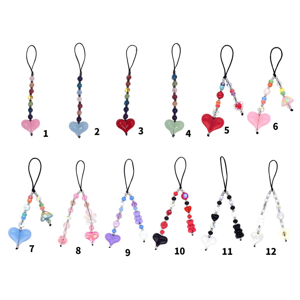 Heart Beaded Keychain Fashionable Resin Charm Phone Pendant for Youthful Women Colorful Beads for Bags and Phones