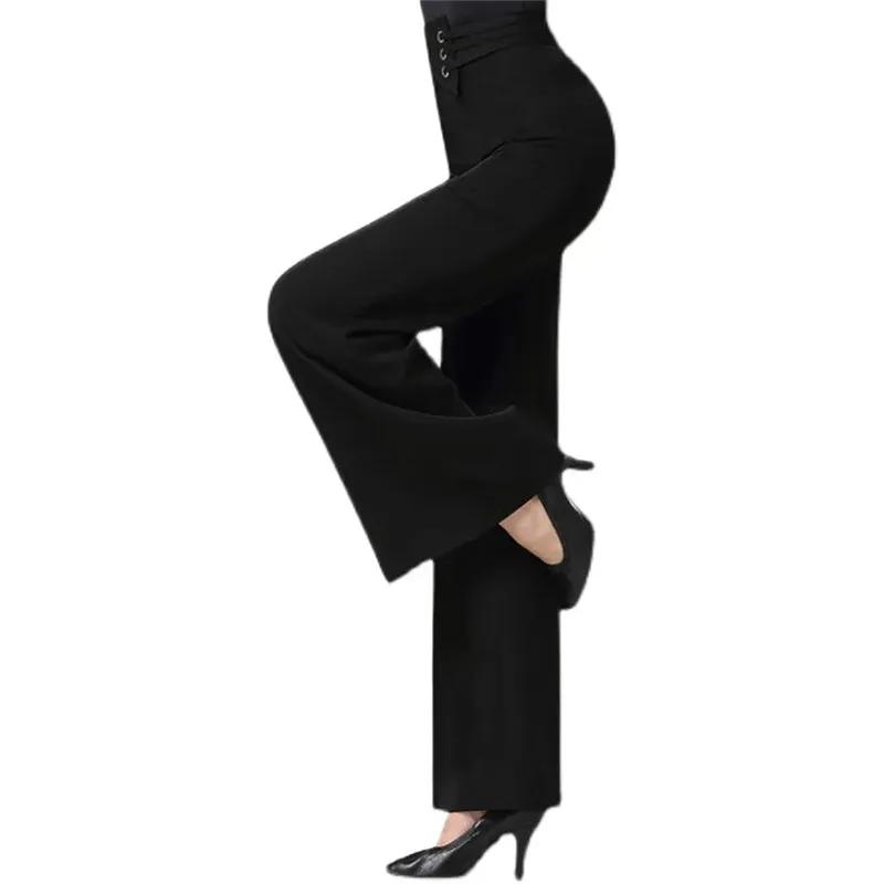 Elegant Women Diamonds Fashion Wide Leg Pants Solid Elastic High Waist Latin Dance Simple Loose Straight New Casual Trousers