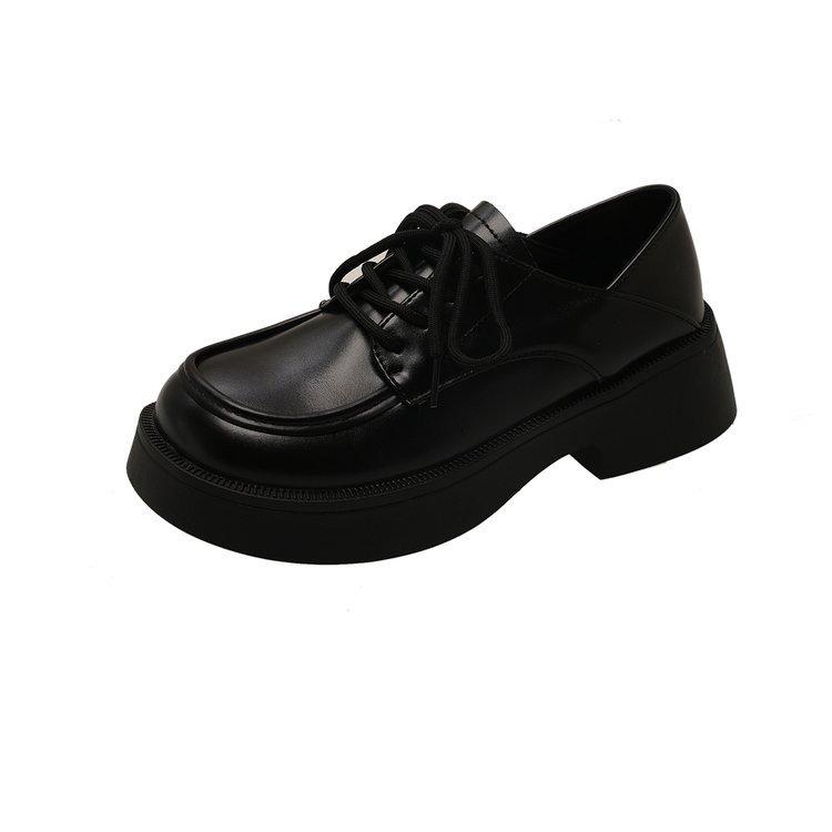 

Platform loafers women s spring and autumn 2025 new versatile college black single shoes lace-up British style small leather shoes 35