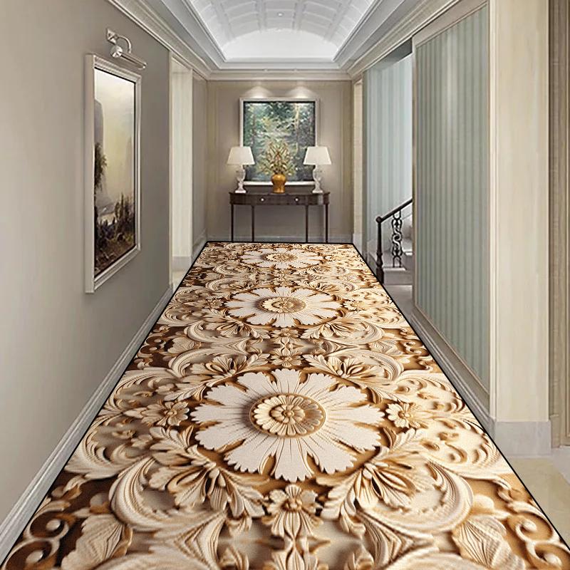 Luxus Langer Flurteppich Rutschfester Treppenläufer Europäischer Stil Treppenhaus Flur Teppich Waschbarer Läufer Anpassbarer Gangteppich