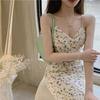 Sexy Spice Girl Blumen-Hosenträgerkleid Damen Sommer Neu Französischer Sanfter Stil Taillendesign Langes Kleid