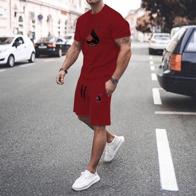 Nová sada pánských šortek a trička Oblečení s krátkým rukávem Grafické potisky Poker O Neck Bílý 3D tisk Outdoorové oblečení na ulici 2ks