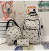New Casual Fashionable Versatile Bowknot Backpack Cute Minimalist Large Capacity Printed School Bag 3-in-1 Storage Bag Set