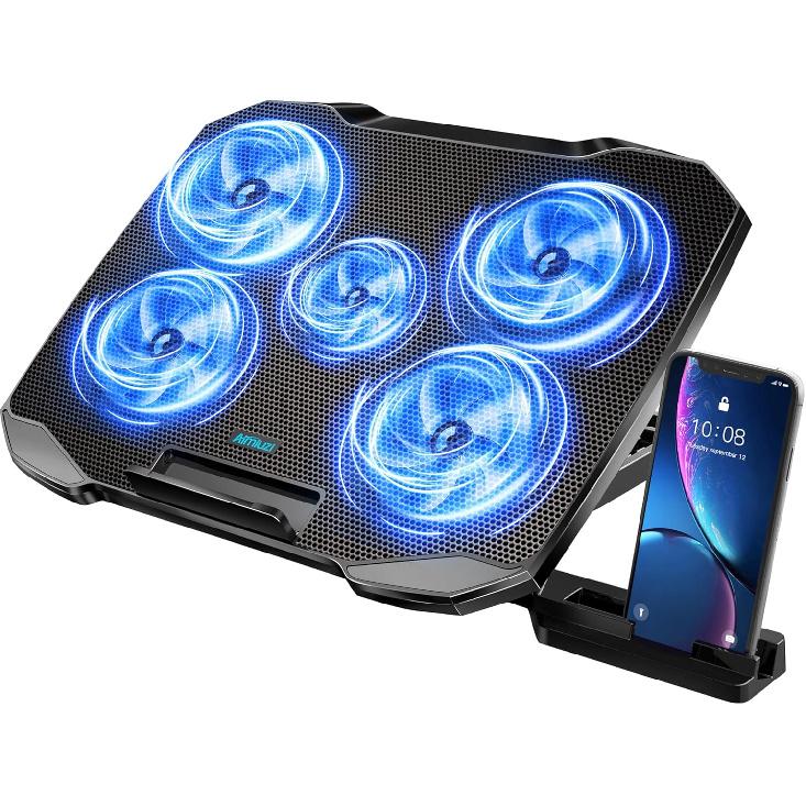 Laptop Cooling Pad Laptop Cooler Stand, Laptop Fan Cooling Pad for 12-15.6 Inch Laptop Notebooks, 5 Quiet Fans, 5 Angle Adjustable Laptop Cooling