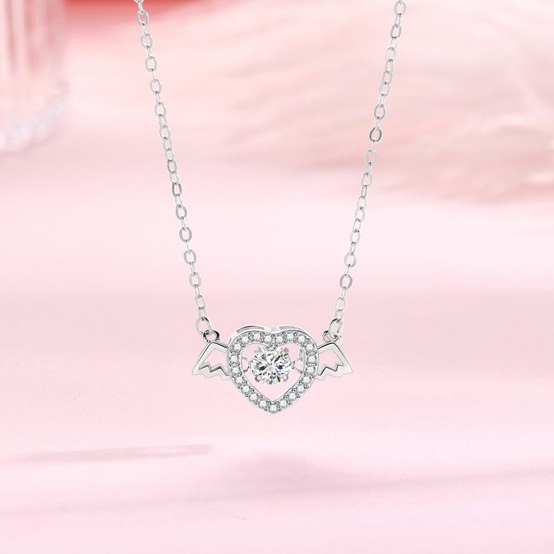 Cupid Heart Necklace Female Niche Exquisite Smart Love Angel Wings Valentine'S Day Gift Female Premium Durable