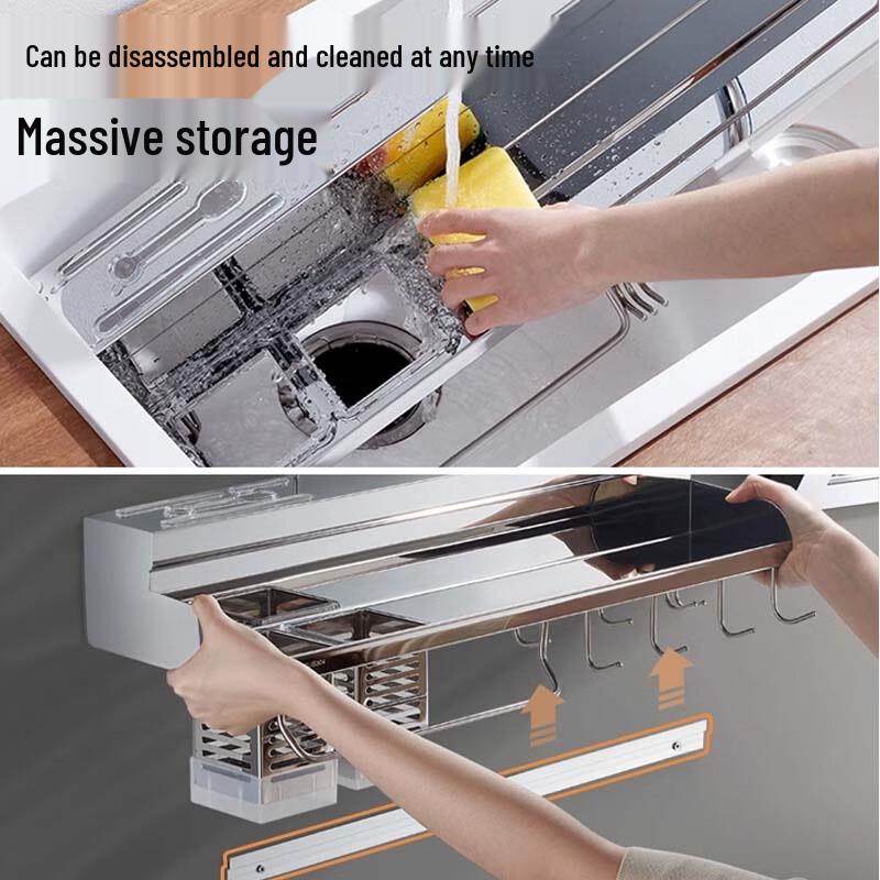 No-Drill Wall-Mounted Kitchen Shelf with Knife Holder and Chopstick Caddy