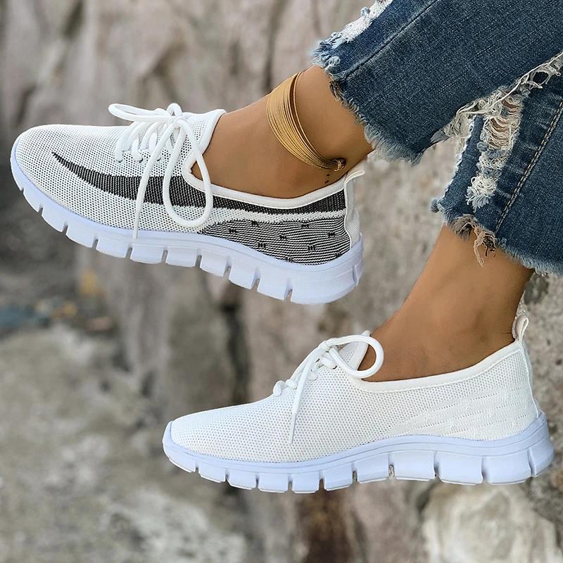 Fashion Women's Shoes Trend White Print Sneakers Women Spring Autumn Breathable Soft Bottom Sneakers Woman Comfort Non Slip Casual Shoes