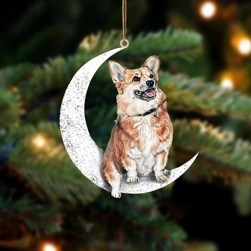 

Dog Sit On The Moon Dog Memorial Keepsake Christmas Remembrance Ornament to Remember Loved - Loss of Pet Gifts (Yorkshire) Corgi
