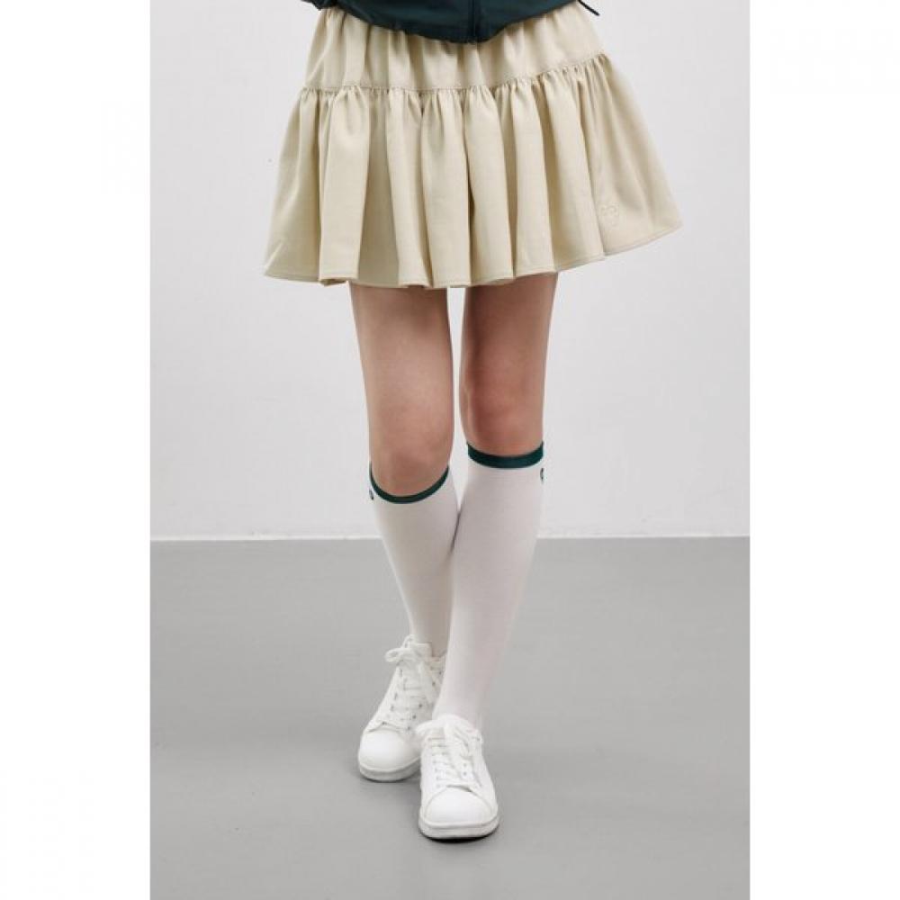 Goxo Double Flare Skirt Smile Heart Beige S(26-27)