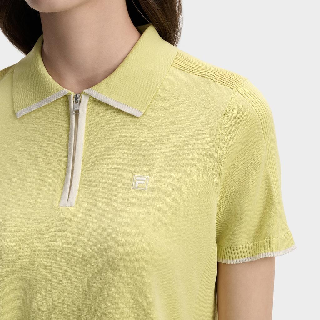 Fila White Fashion Simple Classic Retro Casual Versatile Comfortable Half-Zip Knitted Short Sleeve Sweater Women Tops F11W613406FLG
