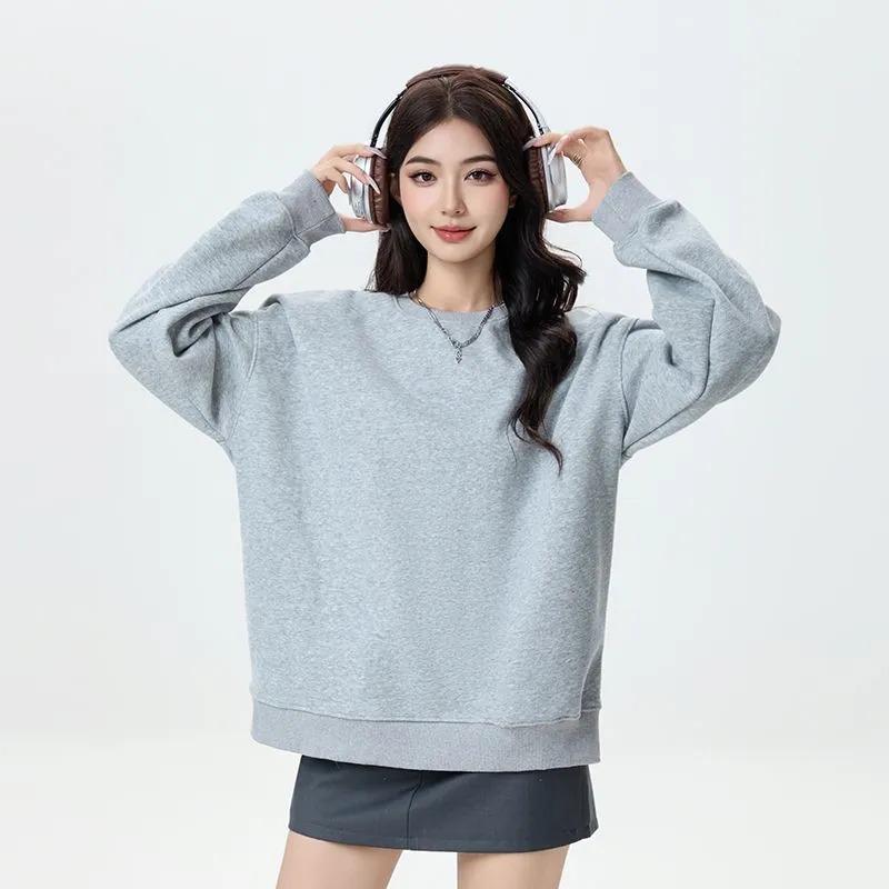 Autumn Winter New Solid Color Sweatshirt Women's Simple Loose Versatile Pullover Bottoming Long-sleeved Top