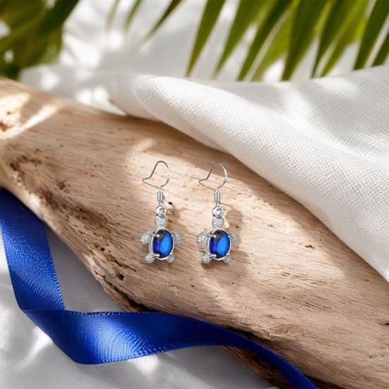 1 Pair Hook Earrings, Turtle Shape Drop Earrings with Rhinestones Inlaid, Summer Style Polished Smooth Earrings for Jewelry Gift