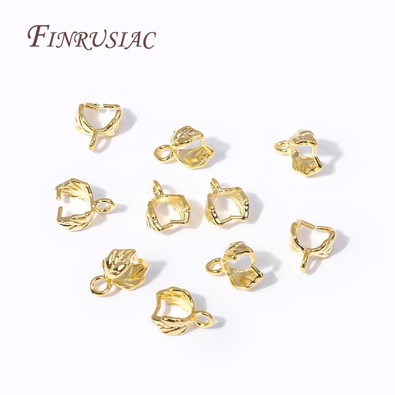 18K Gold Plated Pinch Pendant Bail Clasp Trendy Leaf Shape Bails For Jewelry DIY Findings Accessories