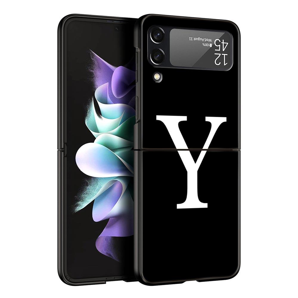 Phone Case For Samsung Galaxy Z Flip 3 4 5 Hard Black Folding PC Luxury For Samsung Z Flip3 Cover Initial Letter A Z Fashion