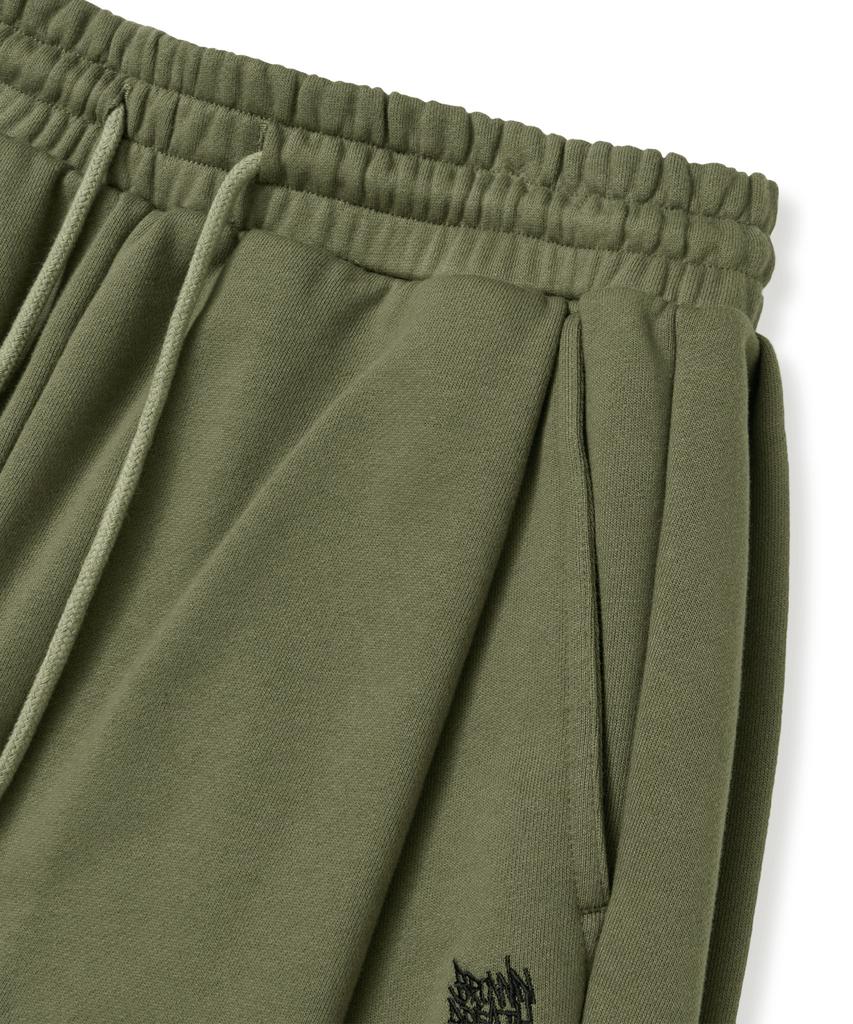 BROWNBREATH Tag Two Tuck Wide Sweat Pants - Khaki