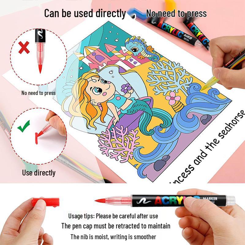 8101 Akrylové popisovače s měkkým hrotem - 12/24 barev pro studentské umění, DIY a graffiti projekty