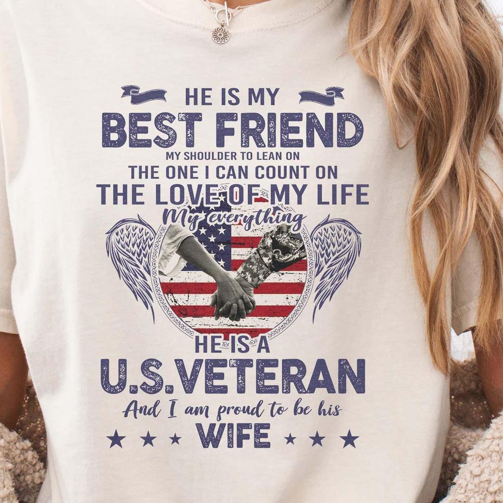 Proud US Veteran Wife Shirt, Patriotic American Flag Tee, Comfort Colors 1717