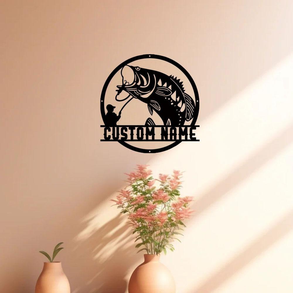 Catch A Bass Fishing Wall Art Metal Sign Rustic Home Office Patio Decor Personalized Custom