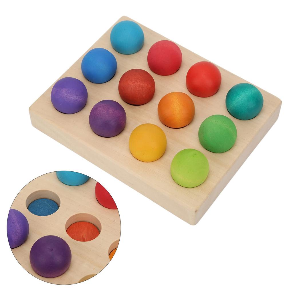 Farbsortierung Holz Farbsortierung Steckbrett 12 Enthält Holzkugeln und Früherziehung Langlebig und Kugeln, Spiel, Hölzern, Farben, Tablett, Spielzeug,