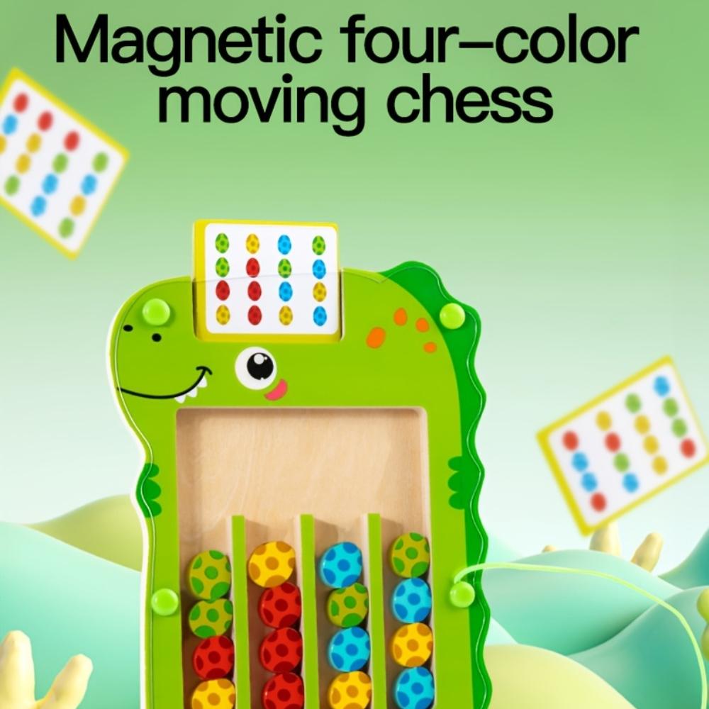 Dinosaur Egg Magnetic Four Color Placement Game, Color Sorting Skills Training Wooden Toy, Hand Eye Coordination Toy, Color Toys