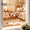 Autumn Window Clings 2Pcs Fall Maple Leaves Animals Static Stickers, Squirrel/Hedgehog/Rabbit/Raccoon Glass Leaf Wall Stickers PVC Waterproof for Home