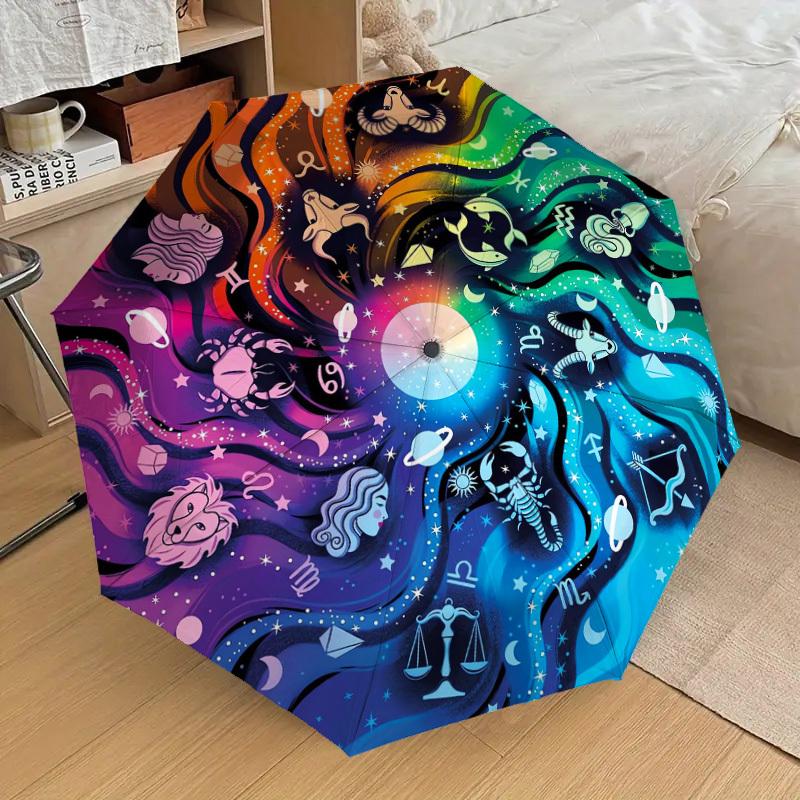 1PC astrology Pattern Small Travel Automatic Folding Umbrella, Compact Windproof Umbrella, Automatic Open/Close ,Gift-091541