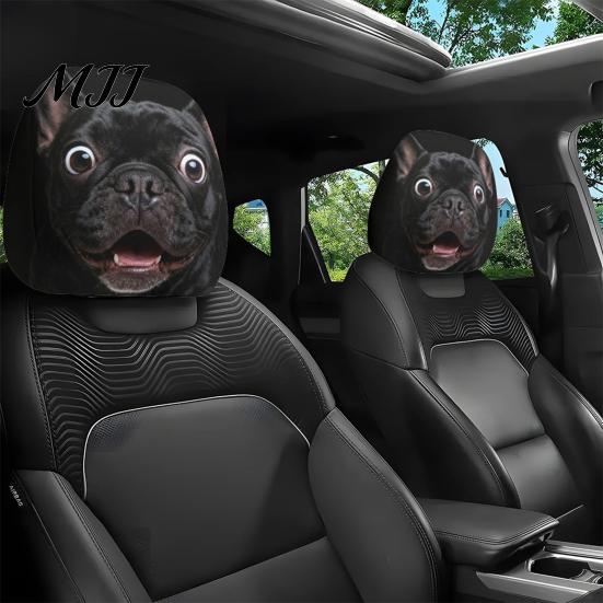 Protective Covers for Car Seats 2PCS Universal Knitting Headrest Cover, Dog/Cat/Tiger/Monkey Fit Auto Accessories Printed, Breathable Stretch Vehicle