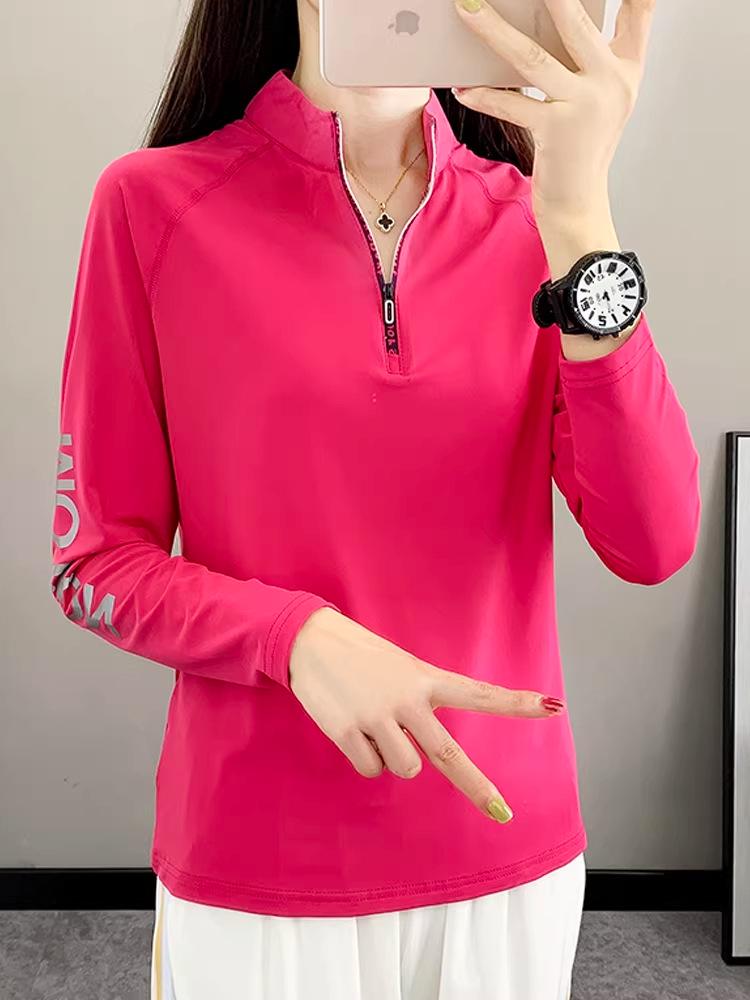 Women's Quick-Dry Long Sleeve Top for Sports, Fitness, Running, Hiking, and Mountaineering - Spring/Summer Lightweight Stand Collar Shirt.