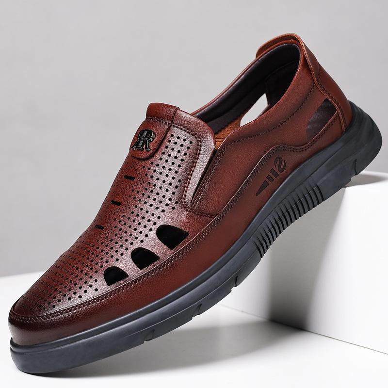 

Мужская обувь с перфорацией, мужская повседневная обувь для прохлады ног, кожаная обувь 2025 лето новые сандалии 2025 38