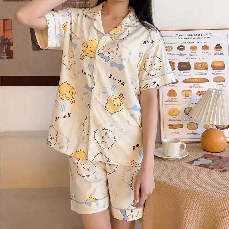 Pigiama Cartoon Chiikawa Xiaohachi Donna Estivo Manica Corta Pantaloncini Studente Carino Dolce Usaki Pois