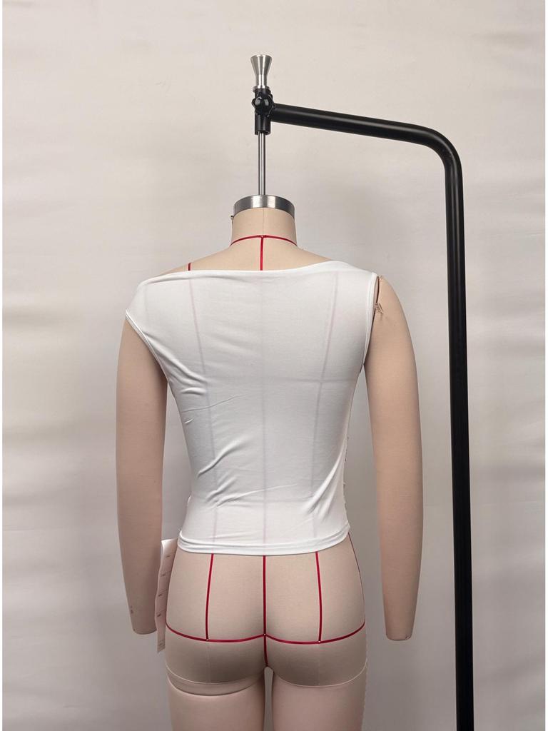Women's One-Shoulder Ruched Slim T-Shirt - Casual Spring/Summer Fashion Top