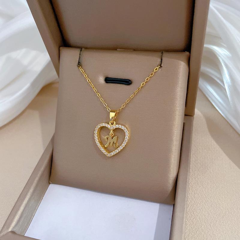Titanium Steel Love Letters Full Of Diamonds Light Luxury Temperament Gorgeous Full Diamond Necklace Female Versatile Collarbone Chain