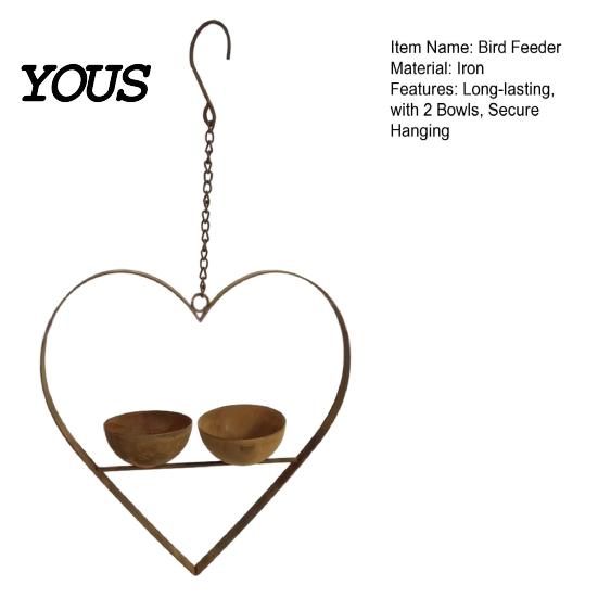 Bird Feeder for Sparrows Metal Heart Feeder, Outdoor Hanging with Large Capacity 2 Bowls, Garden Backyard Wild Birds