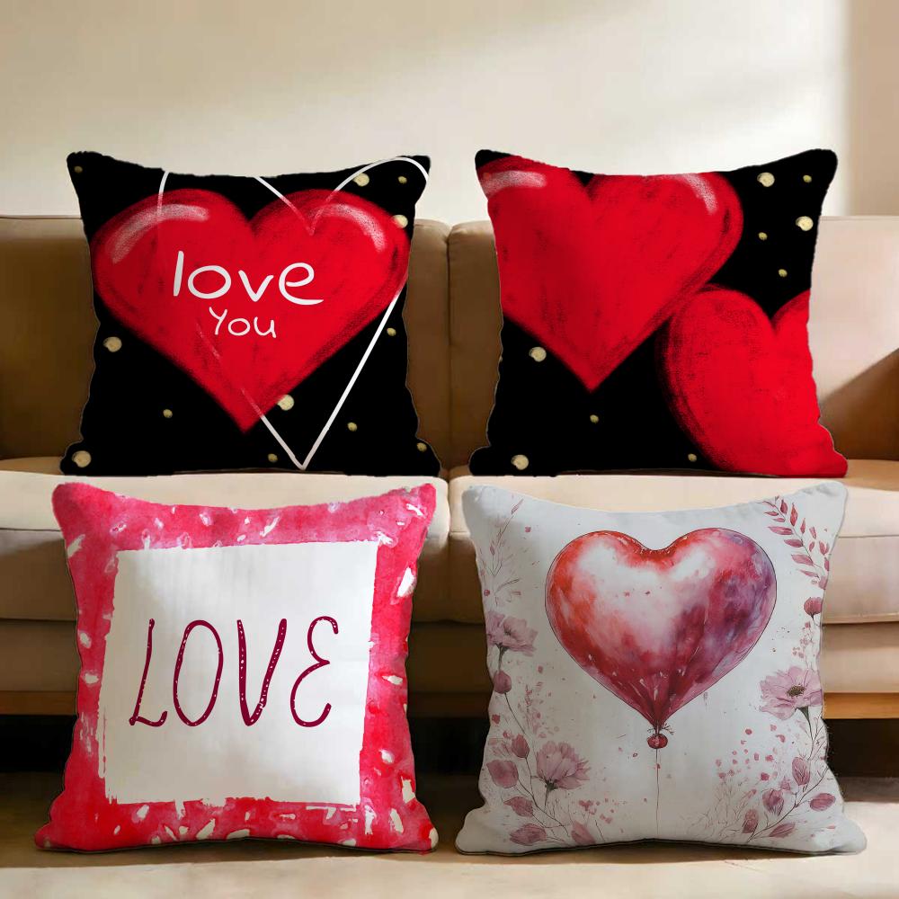 Valentine Red Heart Cushion Cover Multi-Scene Pillow Cover for Home & Car - Reversible, Soft & Durable for Daily Use