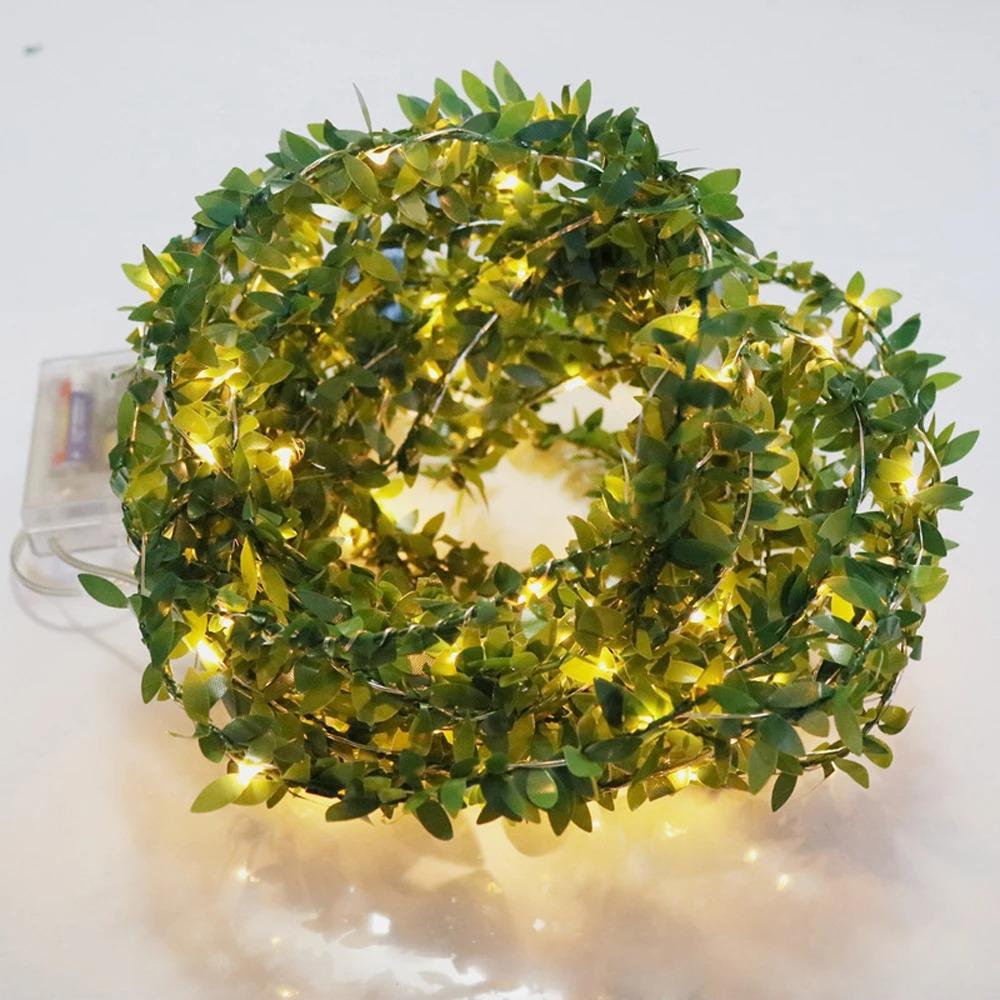2M 3M 5M 10M LED String Light Green Leaf Garland Vine Fairy Lights Flexible Copper Battery Powered Party Wedding Decoration