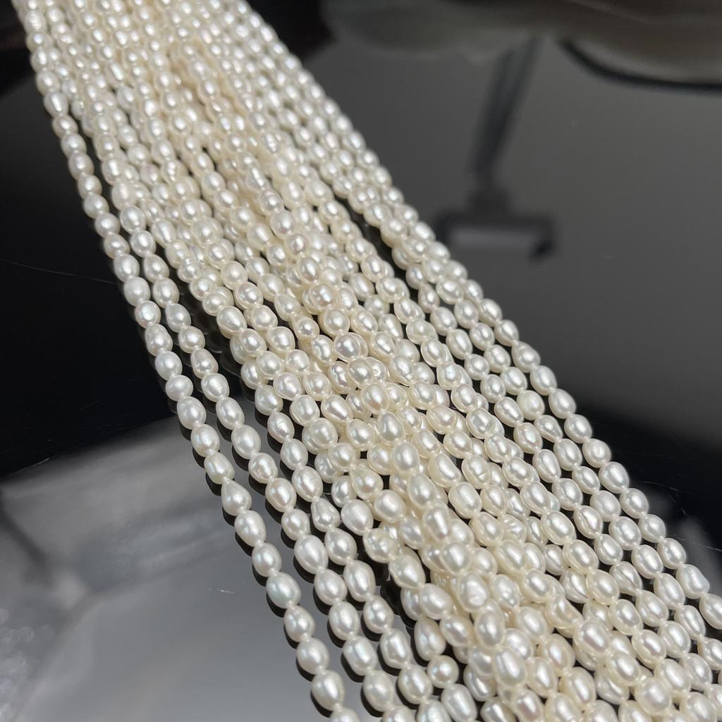 1String, White Natural Freshwater Pearls, Handmade Rice Pearl Beads for Jewelry Making DIY Necklaces, Bracelets Crafts (Beads 3-4mm, Length 36cm)