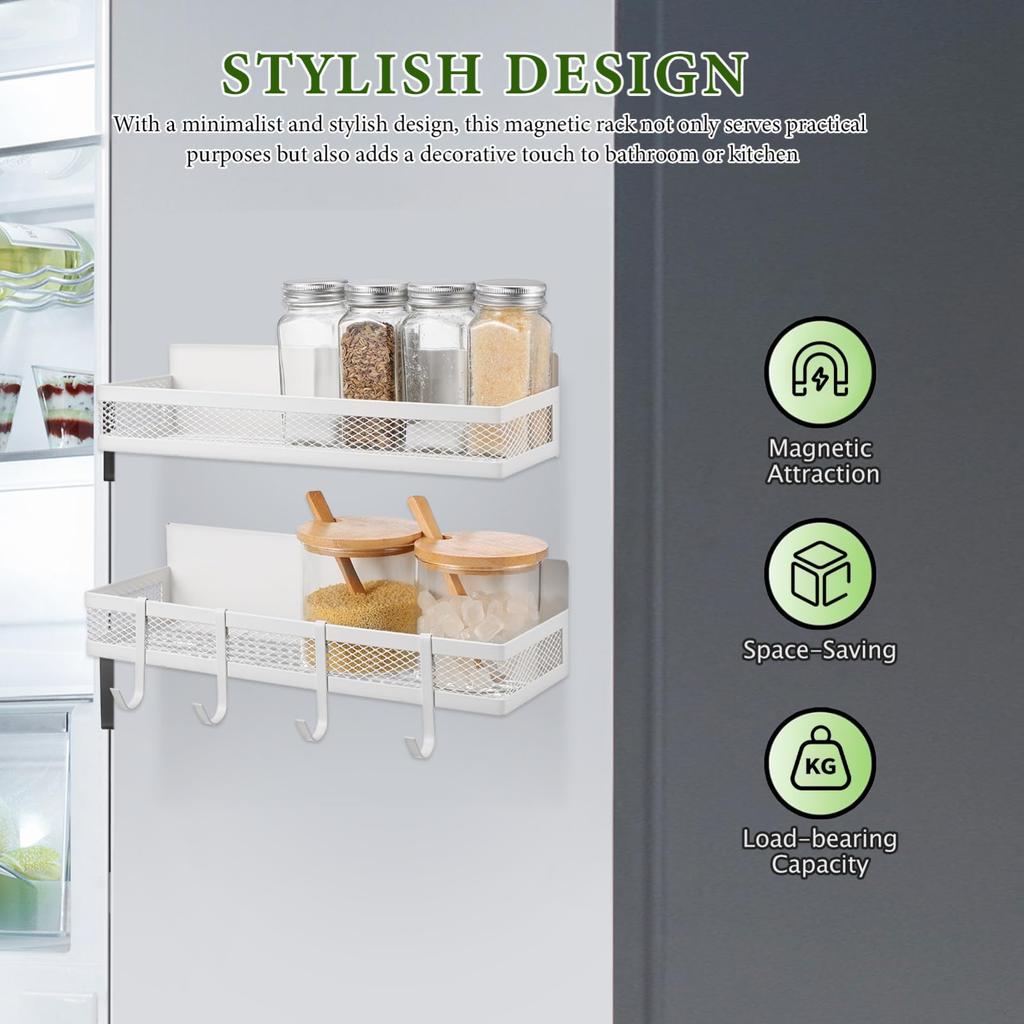 DOITOOL Bathroom Magnetic Bath 2 Bath with Storage No Drilling Set of Rack, Storage, Drainer, Tier, Rack, Hooks, Bathroom, Washroom, Kitchen, Rack,