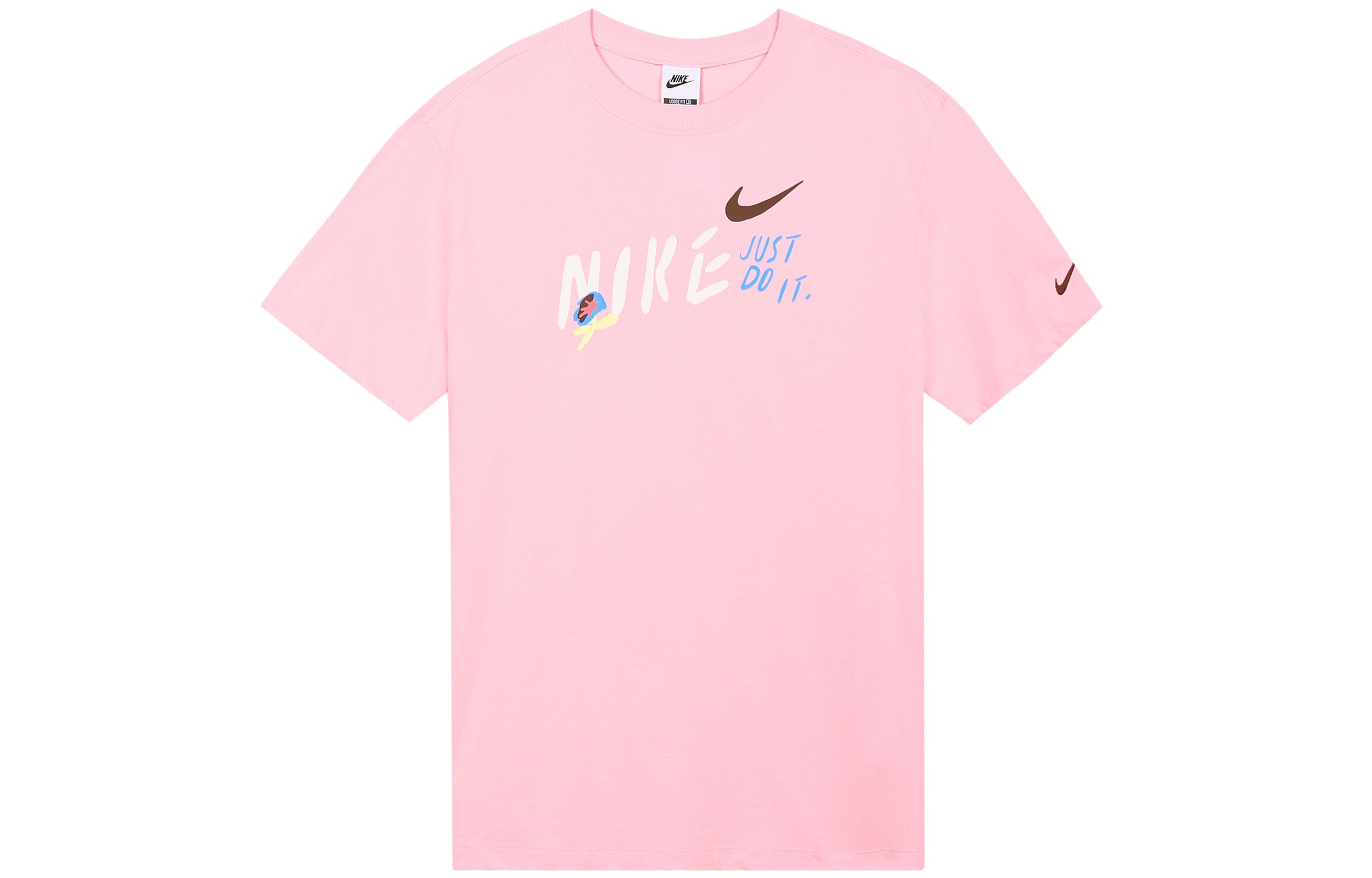 Nike Sportswear Drop Shoulder Sleeve T Shirt Women s Medium Soft Pink FJ7714-690 L