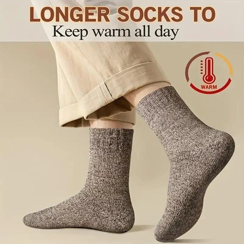 5Pairs Winter Men's Merino Wool Socks Super Thick Warm High Quality Harajuku Retro Snow Casual Antifreeze Cashmere Socks Men