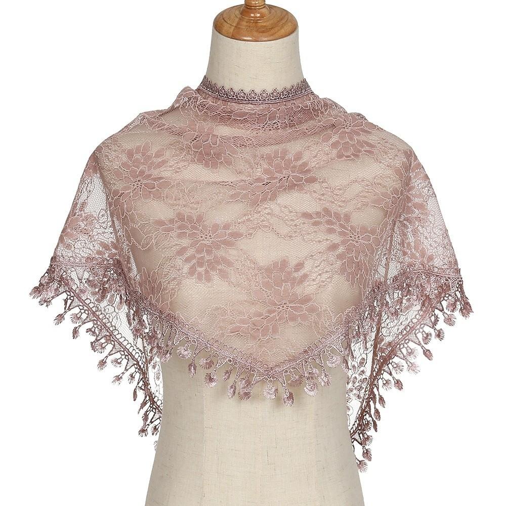 Casual Vintage Lace Flower Hair Scarf Shawl Thin Chic Style Bandanas for Women Cute Bohemian Triangle Head Scarf Pastoral Style
